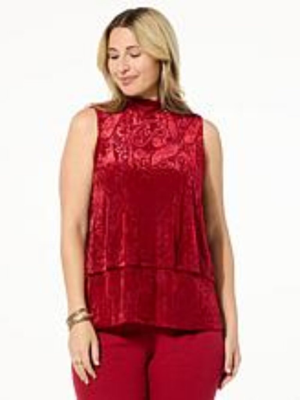 NWOT DG2 by Diane Gilman Paisley Burnout Velvet Mock Neck Easy Tank - Red